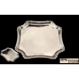 Late Victorian Period Sterling SIlver Square Shaped Small Footed Salver, With Shaped Edge, And Small