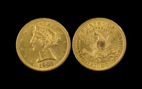 United States of America Liberty Head Five Dollars Gold Coin - Date 1901. San Francisco Mint High