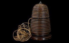 An Unusual Regency Fruitwood String Box In the Form of a Bee Hive.