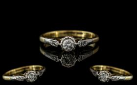 18ct Gold Attractive Single Stone Diamond Ring. Full Hallmark for 750 - 18ct. The Round Diamonds