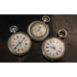 A Fine Trio of Early 20th Century Swiss Made Sterling Silver Cased Ladies Decorative Small Pocket