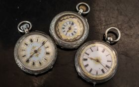 A Fine Trio of Early 20th Century Swiss Made Sterling Silver Cased Ladies Decorative Small Pocket