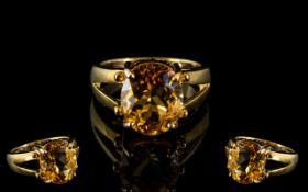 Ladies 9ct Gold Attractive Single Stone Citrine Set Ring. Fully Hallmarked for 9.375 to Interior
