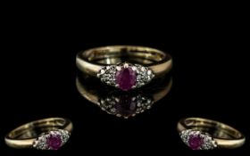 Ladies 18ct Gold - Attractive Ruby and Diamond Set Ring. Full Hallmark to Interior of Shank. The