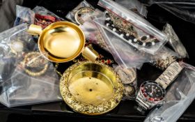 Collection of Assorted Costume Jewellery, Includes Some Copy Watches, Earrings etc and An Ash Tray.