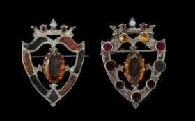 Scottish 19th Century Pair of Superb Romantic Lucken-Booth Crown - Shield Silver Large Brooches (