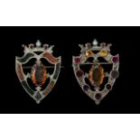 Scottish 19th Century Pair of Superb Romantic Lucken-Booth Crown - Shield Silver Large Brooches (