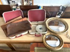 a collection of five Convex mirrors and cases, two vintage leather attach cases, 1 leather