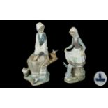 Lladro - Pair of Hand Painted Porcelain Figures ( 2 ) Comprises 1/ Rabbits Food, Model No 4826.