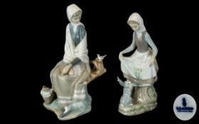 Lladro - Pair of Hand Painted Porcelain Figures ( 2 ) Comprises 1/ Rabbits Food, Model No 4826.