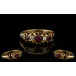 Antique Period - Attractive 18ct Gold Ruby and Diamond Set Ladies Ring, Excellent Setting. The 3