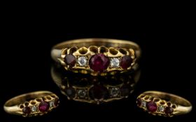 Antique Period - Attractive 18ct Gold Ruby and Diamond Set Ladies Ring, Excellent Setting. The 3