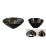 Three Oriental Studio Stoneware Bowls, with noir glaze, unmarked. Largest diameter 6'' x 2''.