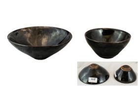 Three Oriental Studio Stoneware Bowls, with noir glaze, unmarked. Largest diameter 6'' x 2''.