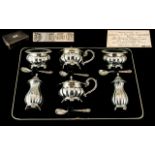 1930's Superior Quality ( 10 ) Piece Sterling Silver Cruet Set ( Thick Silver Gauge ) with Fitted