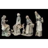 Four Lladro Figures comprising Girl with Basket of Bread & Puppy, Girl with Goose and Goslings, Girl