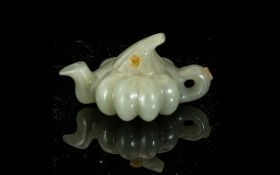 Jade Oriental Figure In the Form of a Teapot. Approx Size 2.5 Inches In length & 3 cms High (