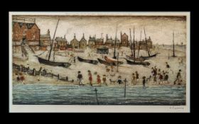 Laurence Stephen Lowry 1887 - 1976 Artist Signed in Pencil Lithograph - Titled ' The Beach ' Depicts