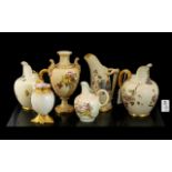 Collection of Six Worcester Blush Ivory Porcelain, including four jugs with floral decoration, a