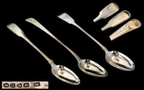 A Fine Trio of Antique Period Sterling Silver Basting Spoons, All with Full Hallmarks. Comprises