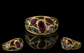 18ct Yellow Gold Multi-Stone Gem Set Ring. Set with Rubies / Peridot and Sapphires, All of Good