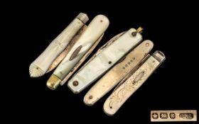 A Collection of Four Silver & Mother of Pearl Fruit Knives. All fully hallmarked, together with a