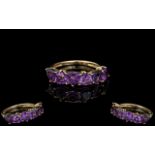 Ladies - Attractive 9ct Gold Six Stone Amethyst Set Ring. Full Hallmark to Interior of Shank. All