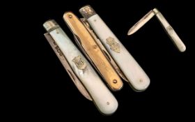 Gold Handled Fruit Knife, hallmarked, Maker's mark GH. Together with two Silver fruit knives with