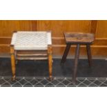 An Antique Cutler Wooden Milking Stool, wooden, three legged, measures 16'' tall. Together with a
