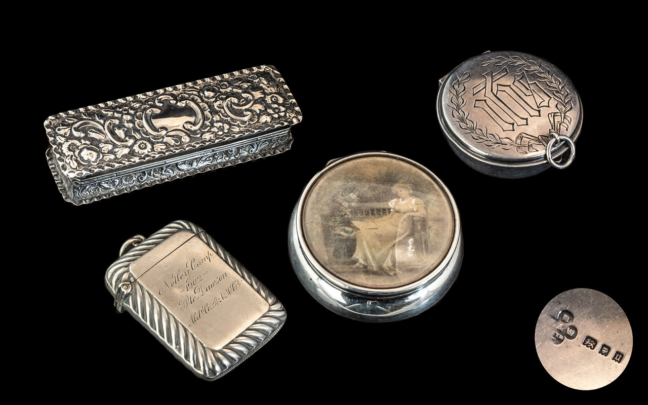 Collection Of Silver To Include A Circular Silver Dressing Table Trinket Box With Hinged Lid,