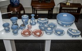 Collection of Wedgewood Blue Jasper Ware. ( 17 ) Pieces In Total. Includes Trinket Dishes, Table