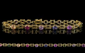 Ladies Attractive 9ct Gold Multi-Coloured Stone Set Line Bracelet. Fully Hallmarked 9.375. Excellent