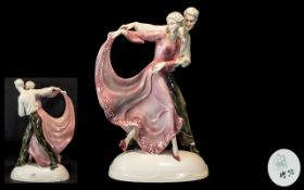 Katzhutte - 1950's Large and Impressive Hand Painted Porcelain Figure ' The Dancers ' The Lady