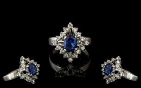 Ladies - Superb 18ct White Gold Diamond and Sapphire Set Dress Ring, Excellent Design. Marked 18ct