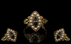 Antique Period 19th Century 18ct Gold Tigers Eye and Seed Pearl Set Exquisite and Petite Ring.