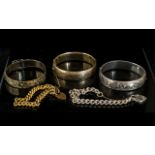 A Collection of Vintage Sterling Silver and 9ct Gold Plated Bangles and Bracelets ( 5 ) Pieces of