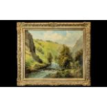 Harold Gresley (1892-1967) Framed oil on Board - Depicting A Country Scene with stream. Signed