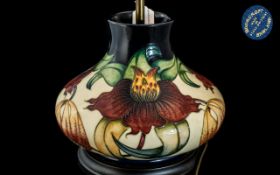 Moorcroft Large Bulbous Shaped Lamp, From The Anna Lily Collection. Approx 10 Inches High ( Not