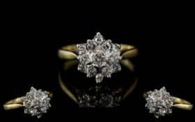 18ct Gold - Ladies Attractive Diamond Set Cluster Ring. Marked 750 - 18ct to Interior of Shank.