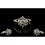 18ct Gold - Ladies Attractive Diamond Set Cluster Ring. Marked 750 - 18ct to Interior of Shank.