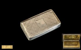 Victorian Period ( Early ) Sterling Silver Snuff Box ( Hinged ) of Rectangular Form, With Vacant