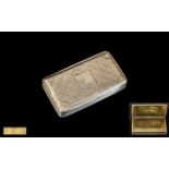 Victorian Period ( Early ) Sterling Silver Snuff Box ( Hinged ) of Rectangular Form, With Vacant