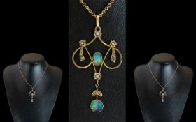 Victorian Period 1837 - 1901 Delightful 9ct Gold Well Designed Open worked Pendant Drop, Set with