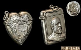Edwardian Period - Military Silver Hinged Vesta Case, With Portrait of Edward VII ( King ) to
