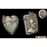 Edwardian Period - Military Silver Hinged Vesta Case, With Portrait of Edward VII ( King ) to