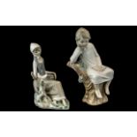 Two Lladro Figures, comprising Shepherdess Girl Sitting with Dove Bird Figurine No. 4660 by