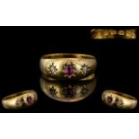 Victorian Period Ladies 22ct Gold Attractive Diamond and Ruby Set Ring, Band Design. Full Hallmark