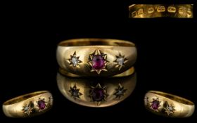 Victorian Period Ladies 22ct Gold Attractive Diamond and Ruby Set Ring, Band Design. Full Hallmark