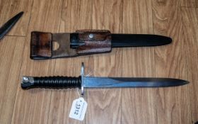 Military Interest - Modern Bayonet & Scabbard, with earlier leather frog.