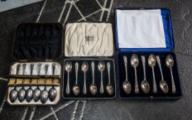 ( 3 ) Sets of Silver Spoons, All In Original Boxes, All Marked for Silver. Lengths of Spoons - 4.5